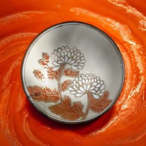 Japanese Porcelain Bowl Brass Trim Hand Painted 1950's